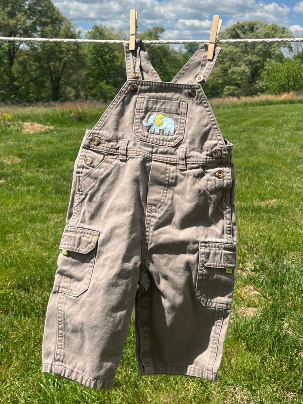 Carters Brown infant baby cargo overalls with elephant patch Size 12mo